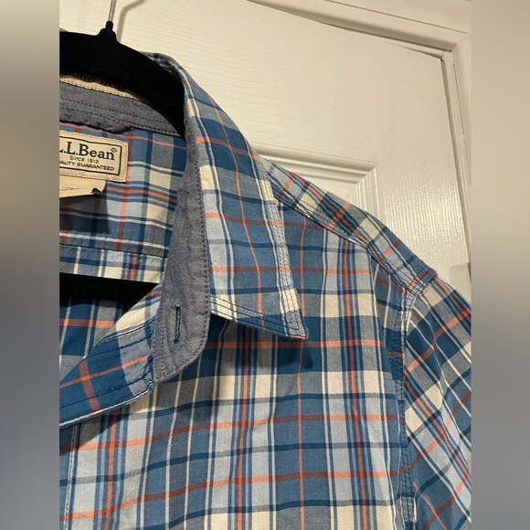 L.L. Bean Men’s Blue Plaid Short Sleeve 100% Cotton Button Down Shirt Size M - Picture 10 of 11